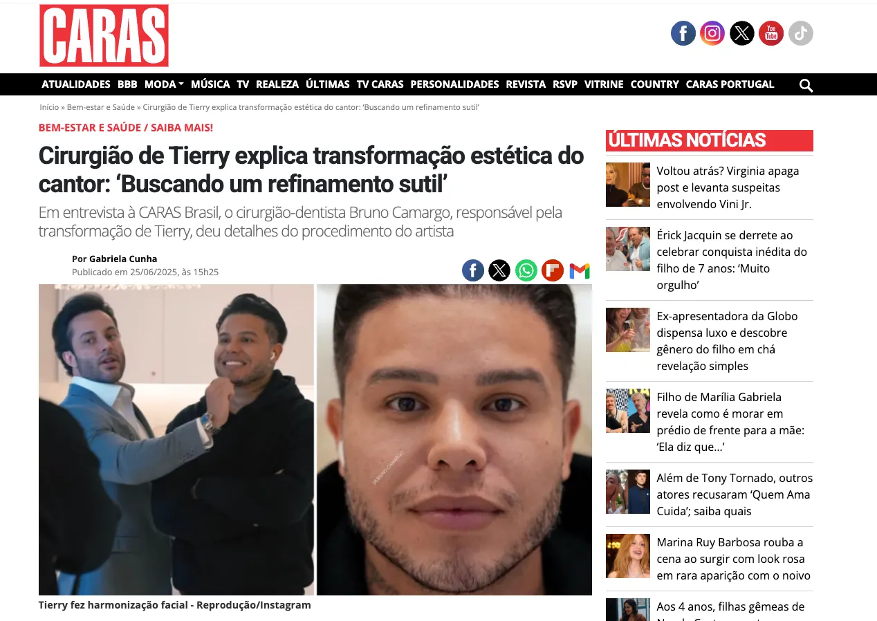 Reportagem CARAS: cirurgião de Tierry explica a transformação do cantor